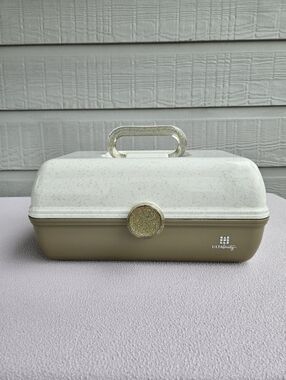 Ulta Beauty Caboodles Gold Glitter Makeup Box 2 Tier Tray w Mirror Handle